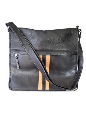 Black Pebbled Leather Messenger Bag Made in Colombia Striped Crossbody